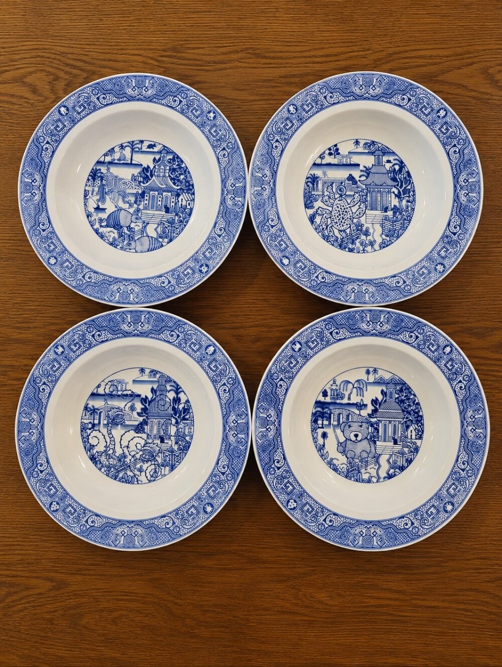 Calamityware Vexations Series 9” Bowls Don Moyer Blue White Set of 4